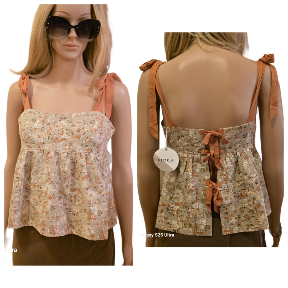 Storia Boho Resort NWT Ditsy Floral Amelia Babydoll Top, Sz SM